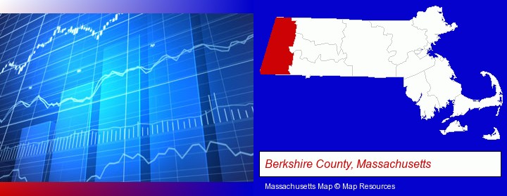 a financial chart; Berkshire County, Massachusetts highlighted in red on a map