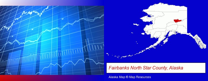 a financial chart; Fairbanks North Star County, Alaska highlighted in red on a map