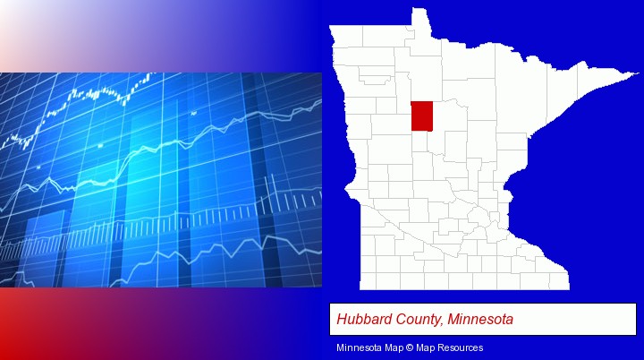 a financial chart; Hubbard County, Minnesota highlighted in red on a map
