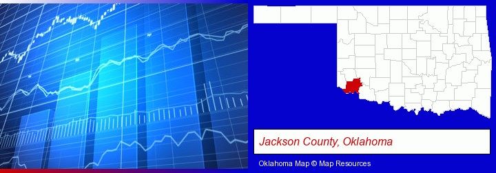 a financial chart; Jackson County, Oklahoma highlighted in red on a map