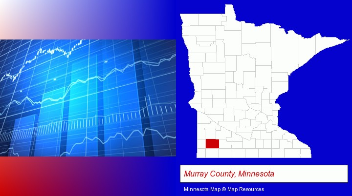 a financial chart; Murray County, Minnesota highlighted in red on a map