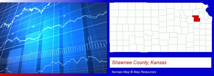 a financial chart; Shawnee County, Kansas highlighted in red on a map