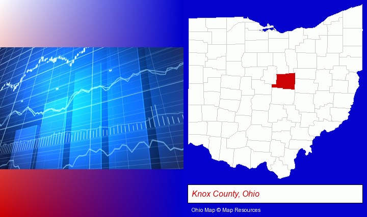 a financial chart; Knox County, Ohio highlighted in red on a map