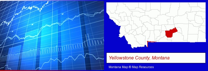 a financial chart; Yellowstone County, Montana highlighted in red on a map